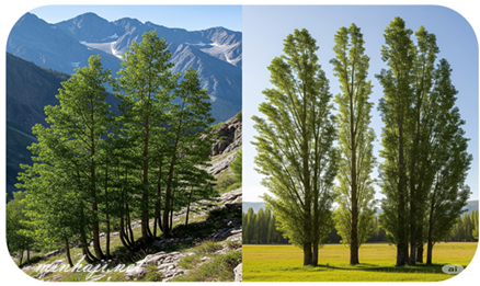 أشجار الحور التى تنمو على الجبال أقصر من أشجار الحور التي تنمو في مناطق منخفضة أشجار الحور التى تنمو على الجبال أقصر من أشجار الحور التي تنمو في مناطق منخفضة